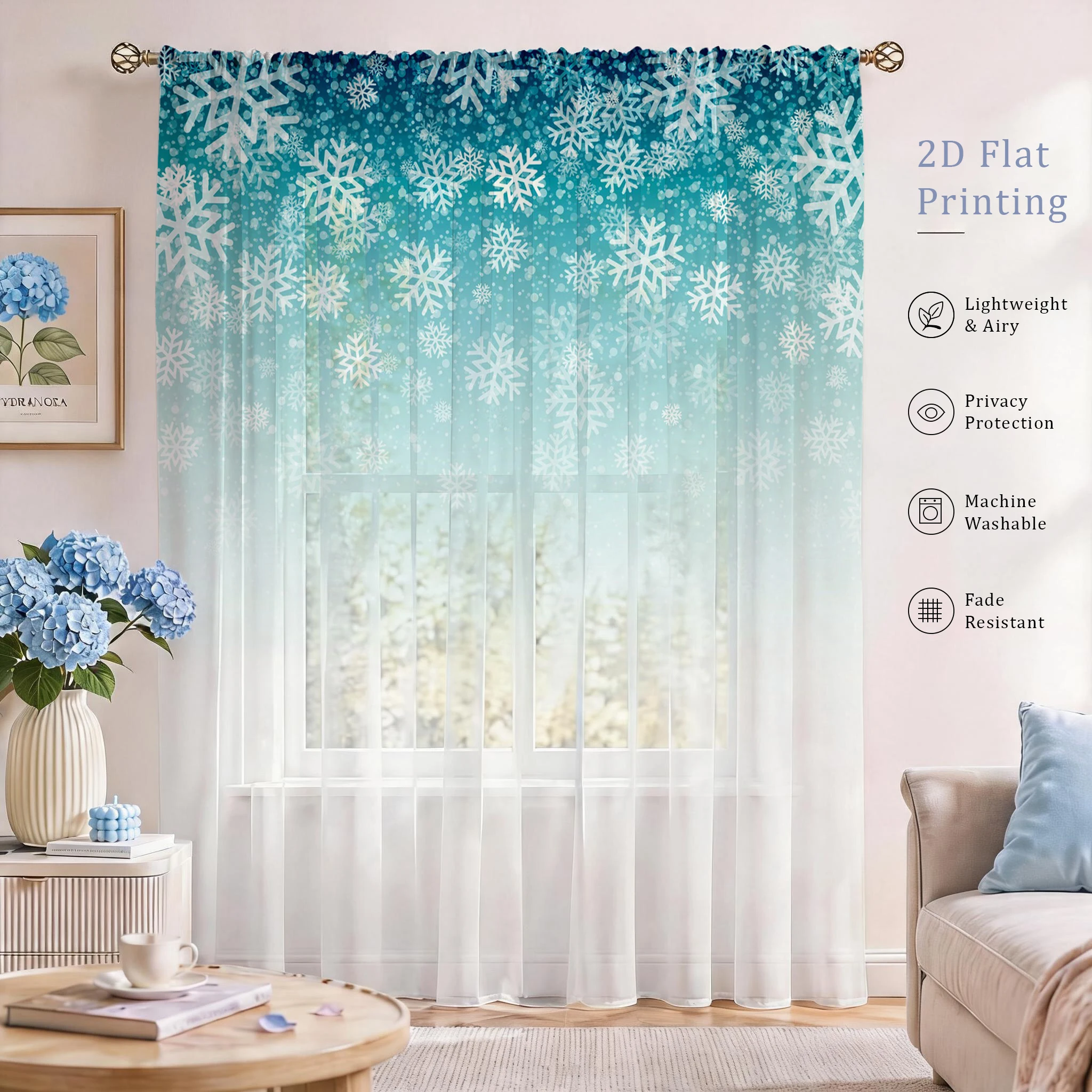 Good Floral & Wedding Decor Supply Photos - Cortina Transparente com Gradiente Floral, Voile