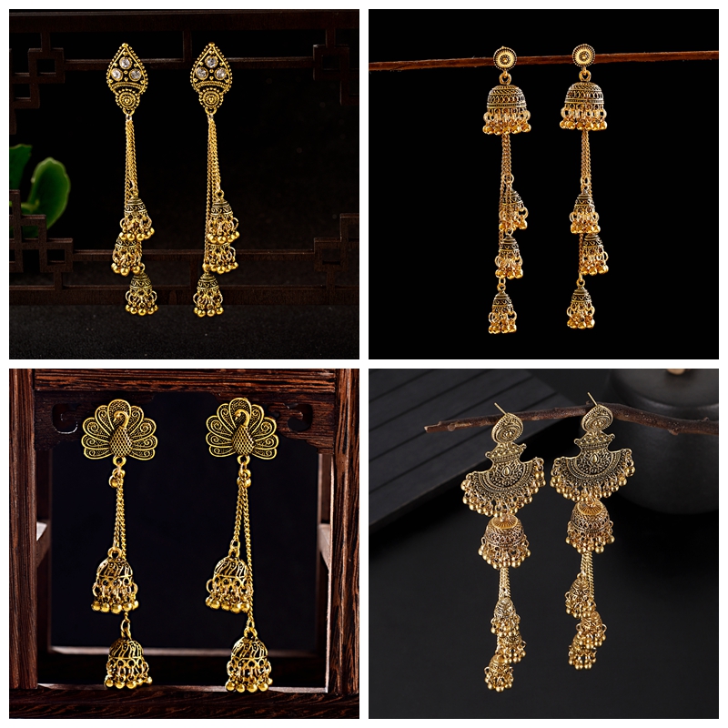 Indian Wedding Supply - Novo Brinco Jhumka Dourado com Sino